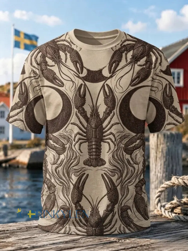 Herrtröja med retrotryck från den svenska hummerfestivalen kortärmad - Khaki / S