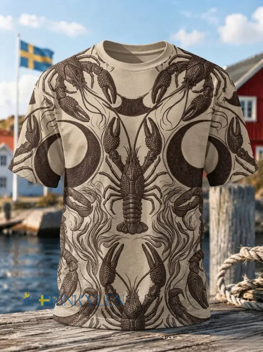 Herrtröja med retrotryck från den svenska hummerfestivalen kortärmad - Khaki / S