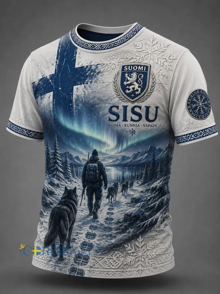 Herrtröja med Sisu-andens elementkonsttryck (Finsk veteran) - A / S