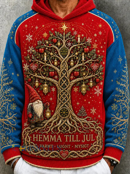 Herrtröja med svensk julprint rund halsringning långärmad och med huva - blå / S