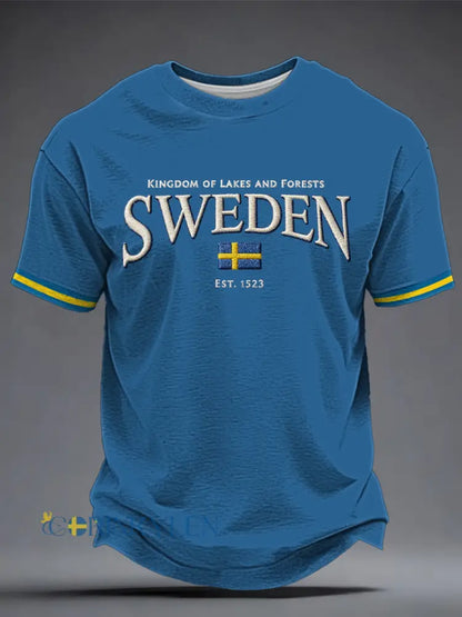 Herrtröja med svensk konsttryck - blå / S