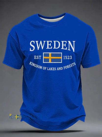 Herrtröja med svensk konsttryck - blå / S