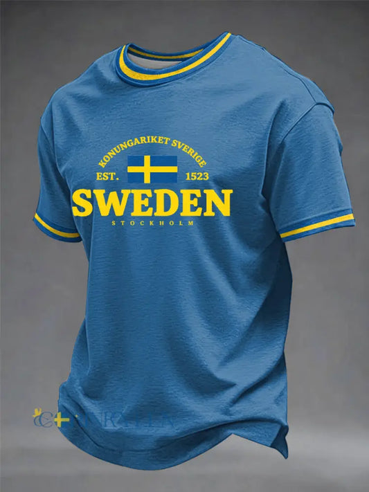 Herrtröja med svensk konsttryck - blå / S