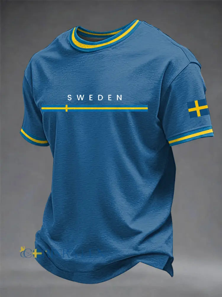 Herrtröja med svensk konsttryck - blå / S
