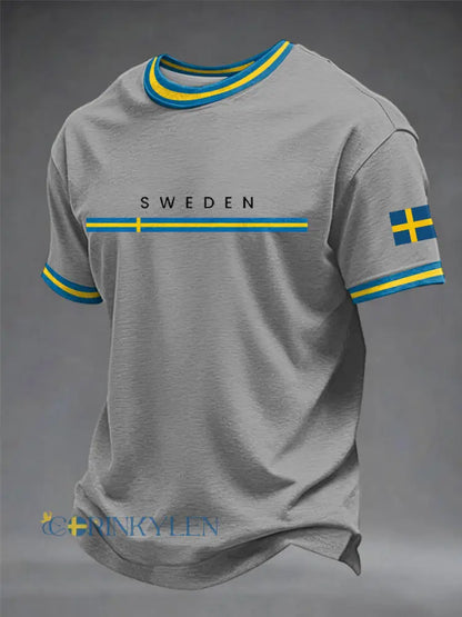 Herrtröja med svensk konsttryck - grå / S