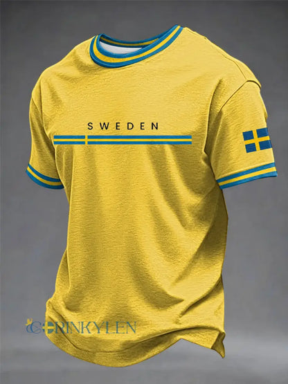 Herrtröja med svensk konsttryck - gul / S