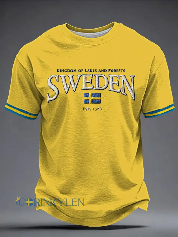Herrtröja med svensk konsttryck - gul / S