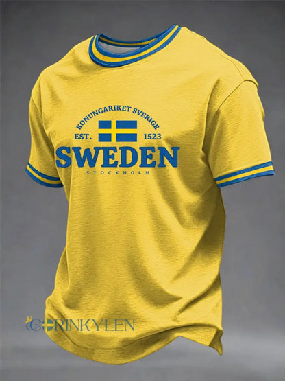 Herrtröja med svensk konsttryck - gul / S