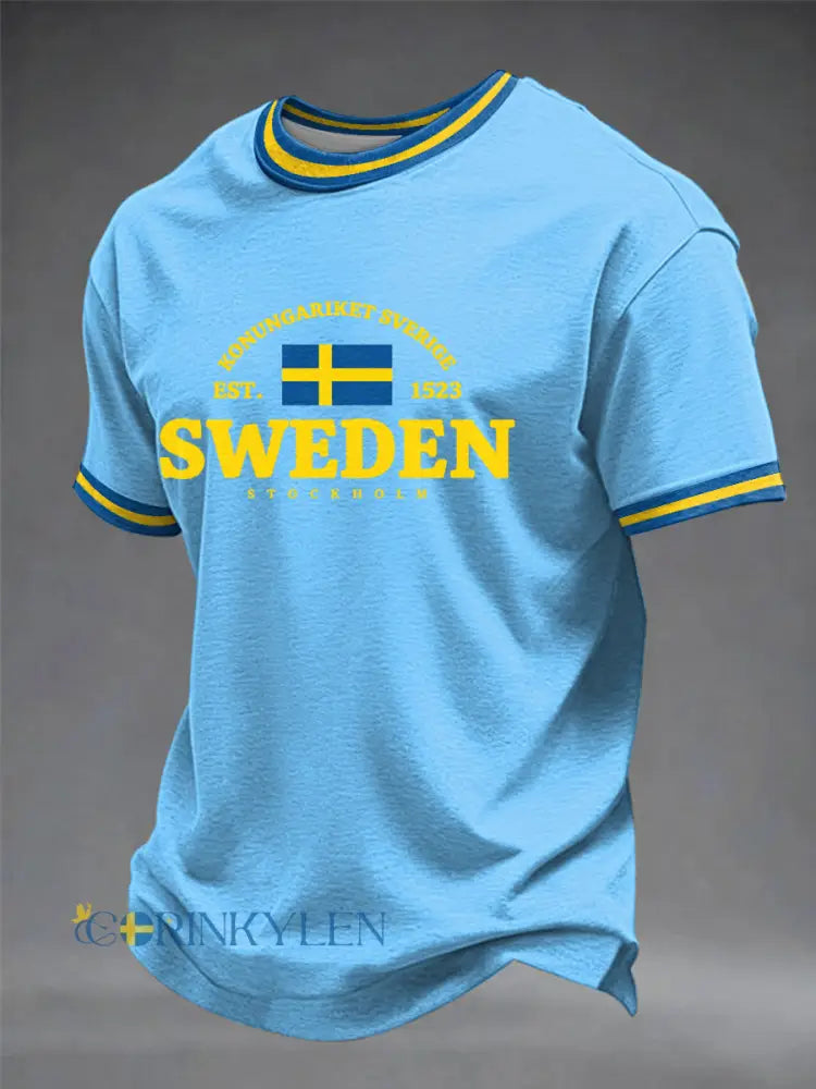 Herrtröja med svensk konsttryck - ljusblå. / S