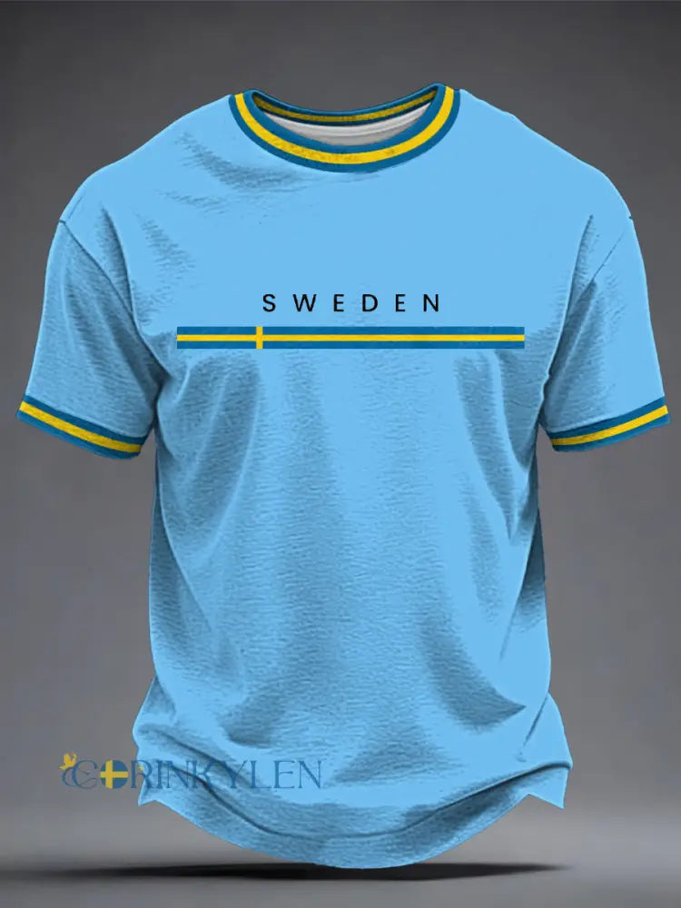 Herrtröja med svensk konsttryck - ljusblå. / S