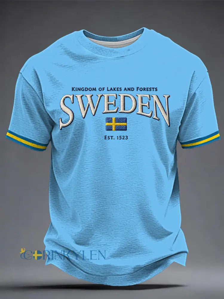 Herrtröja med svensk konsttryck - ljusblå. / S