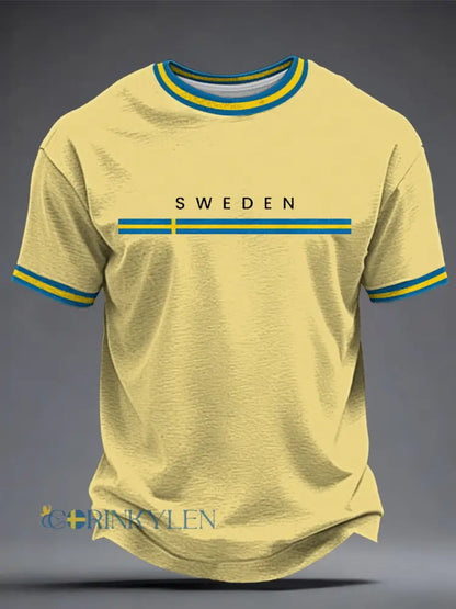 Herrtröja med svensk konsttryck - ljusgul / S