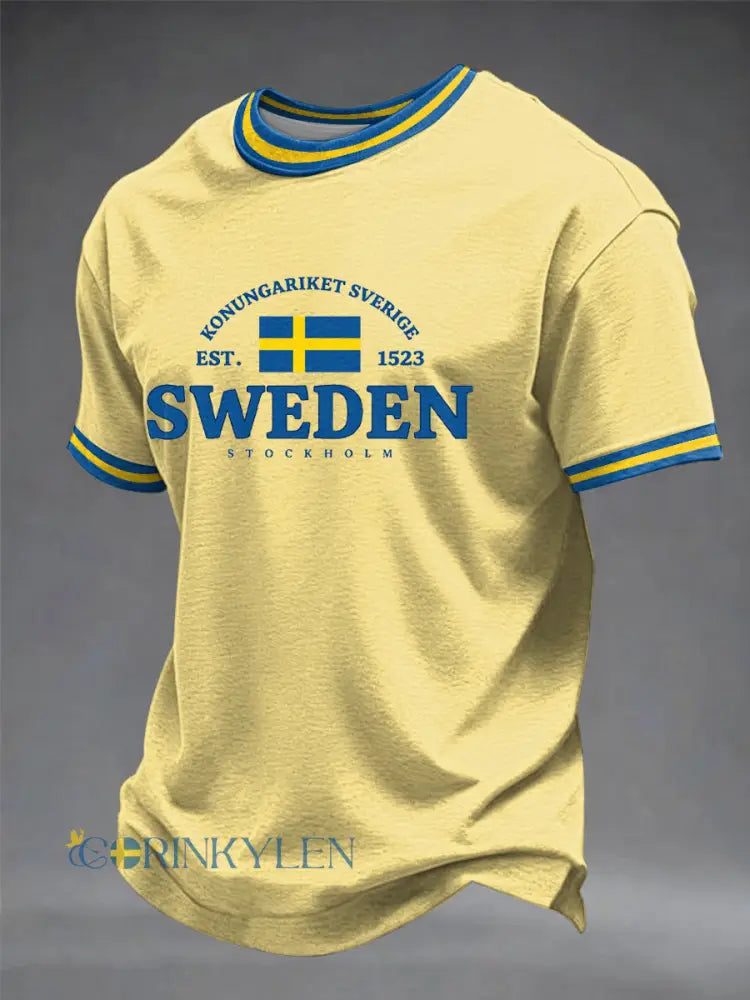 Herrtröja med svensk konsttryck - ljusgul / S