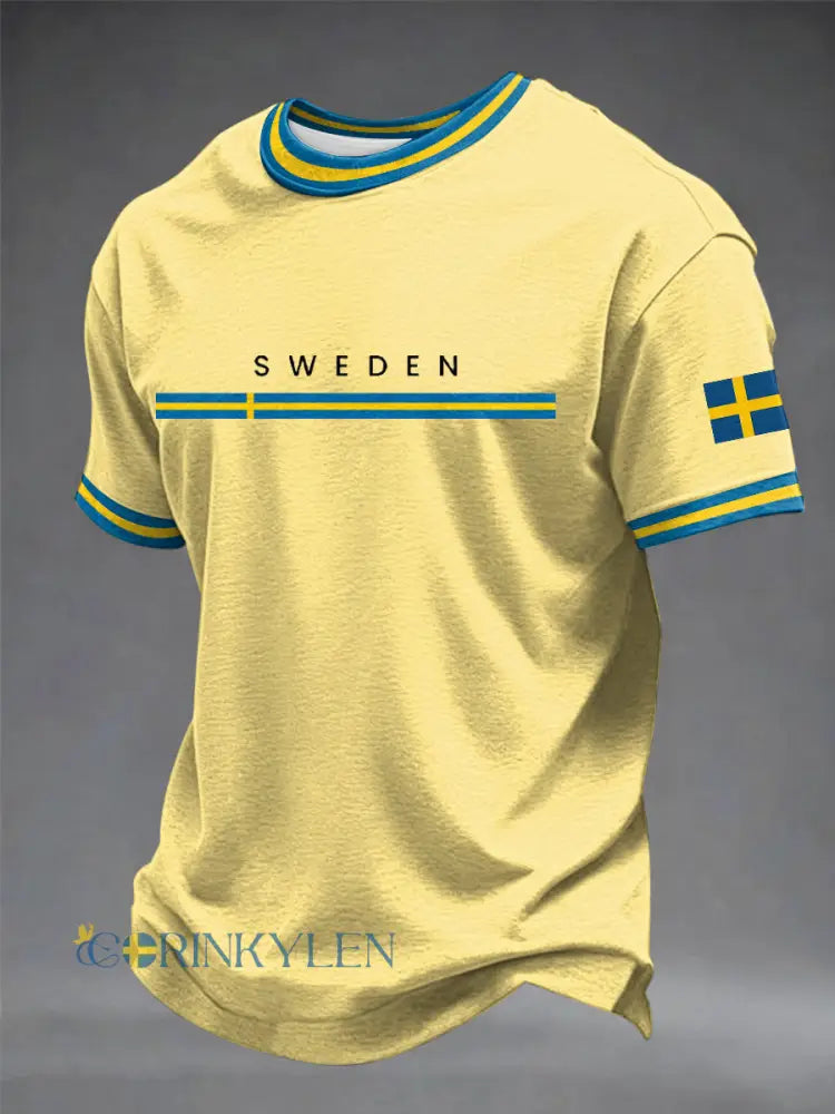 Herrtröja med svensk konsttryck - ljusgul / S