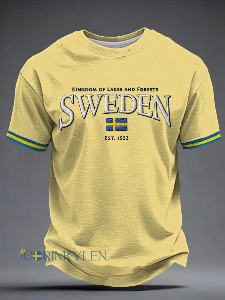 Herrtröja med svensk konsttryck - ljusgul / S