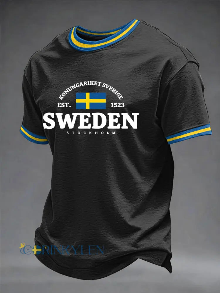 Herrtröja med svensk konsttryck - svart / S