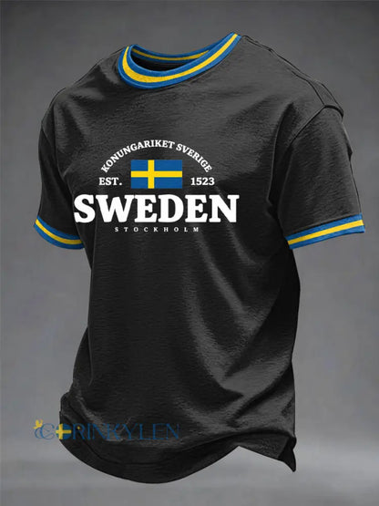 Herrtröja med svensk konsttryck - svart / S