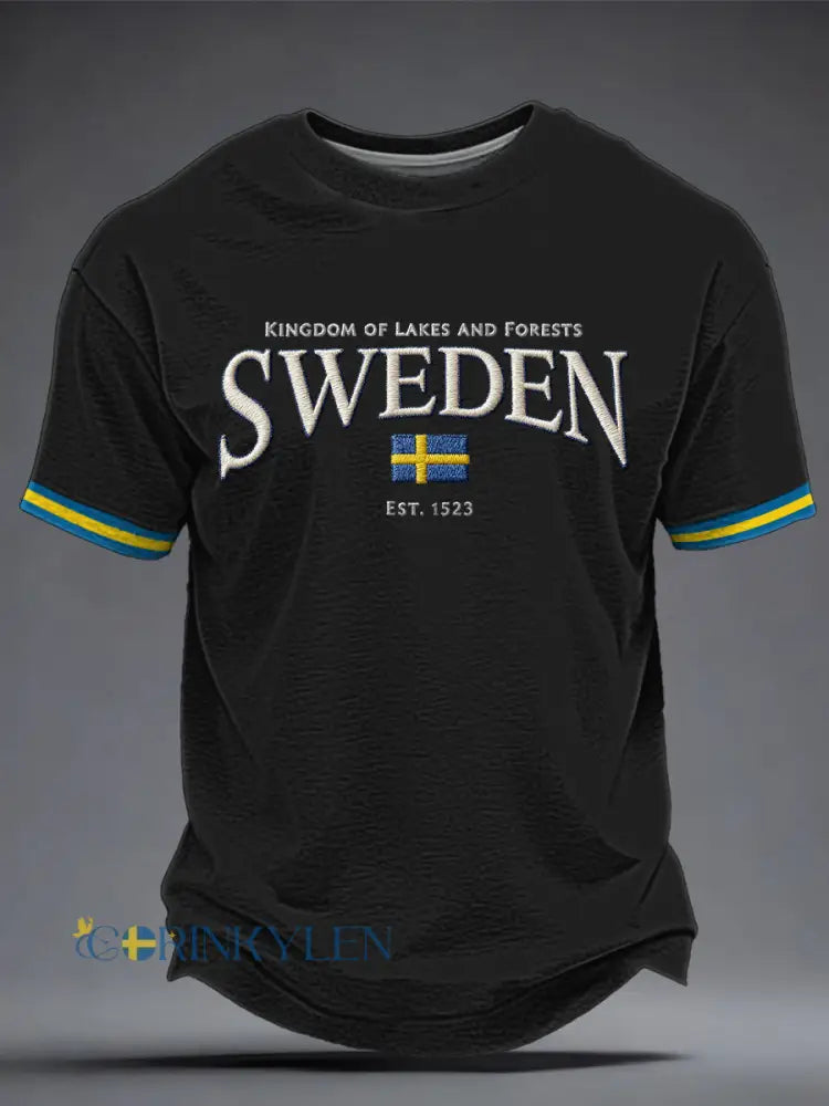Herrtröja med svensk konsttryck - svart / S