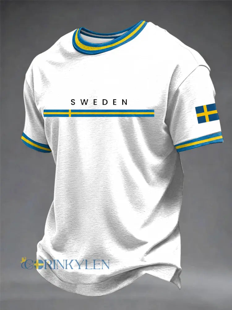 Herrtröja med svensk konsttryck - vit / S