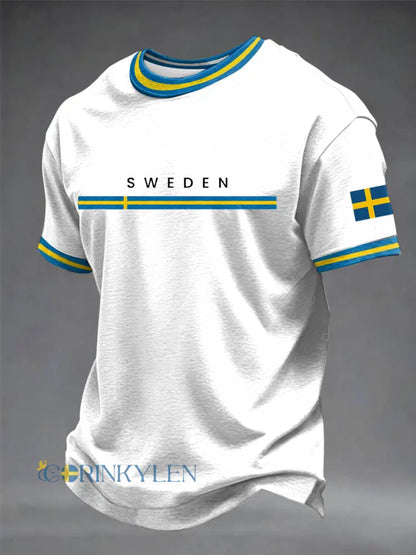 Herrtröja med svensk konsttryck - vit / S