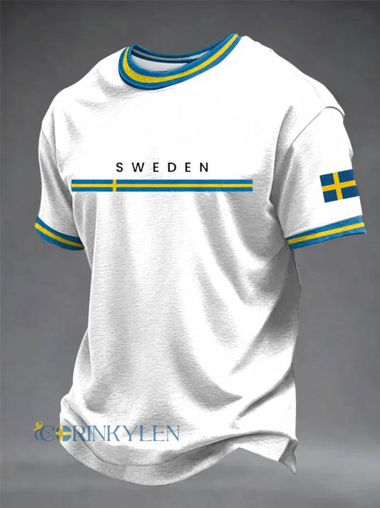 Herrtröja med svensk konsttryck - vit / S