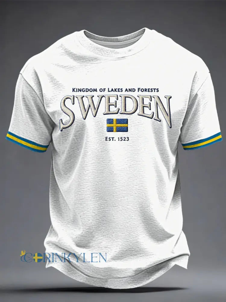 Herrtröja med svensk konsttryck - vit / S