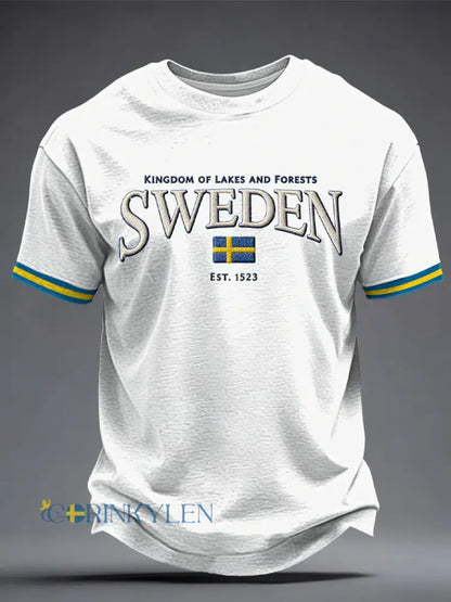 Herrtröja med svensk konsttryck - vit / S