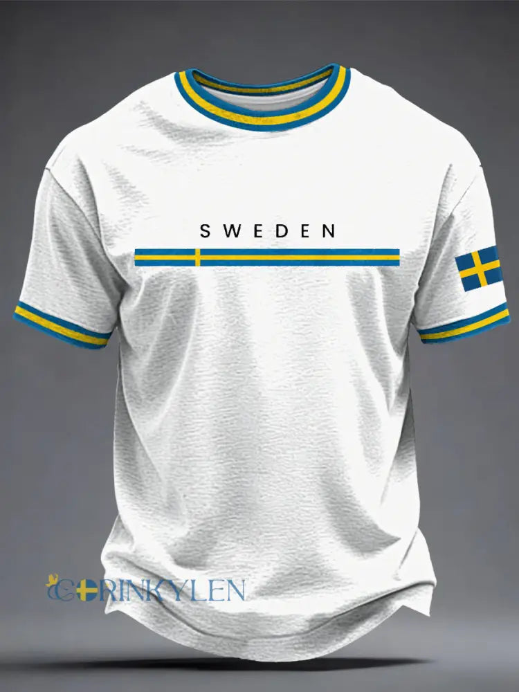 Herrtröja med svensk konsttryck - vit / S