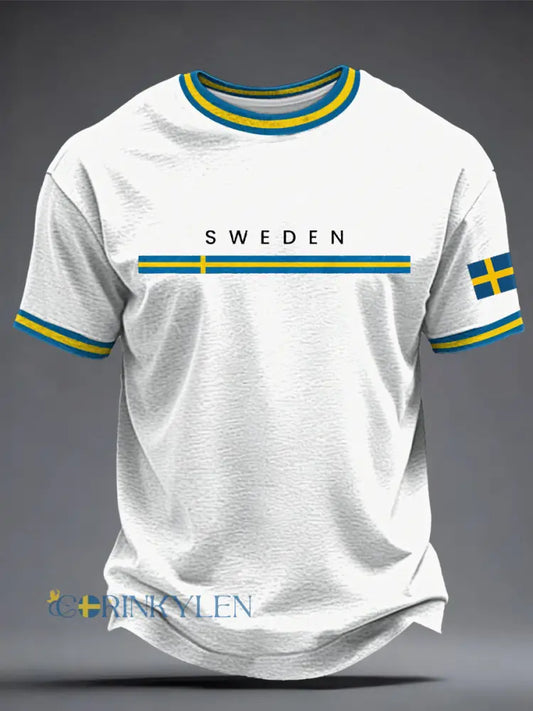 Herrtröja med svensk konsttryck - vit / S
