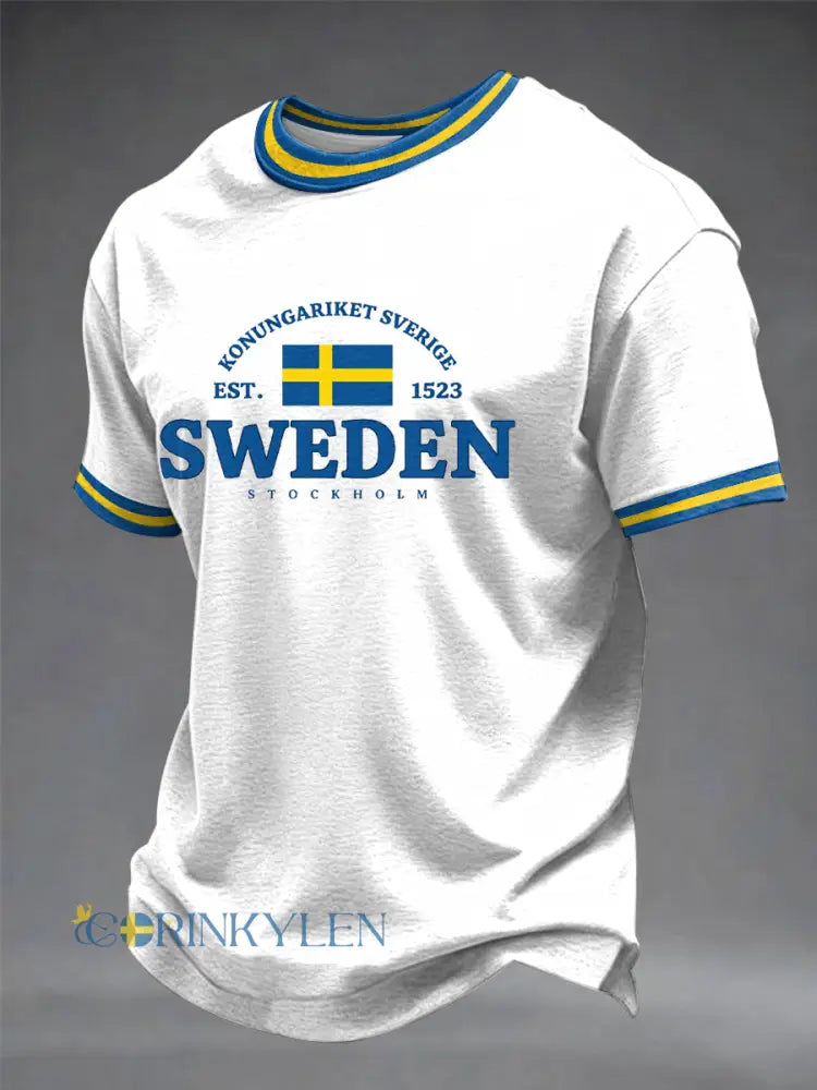 Herrtröja med svensk konsttryck - vit / S