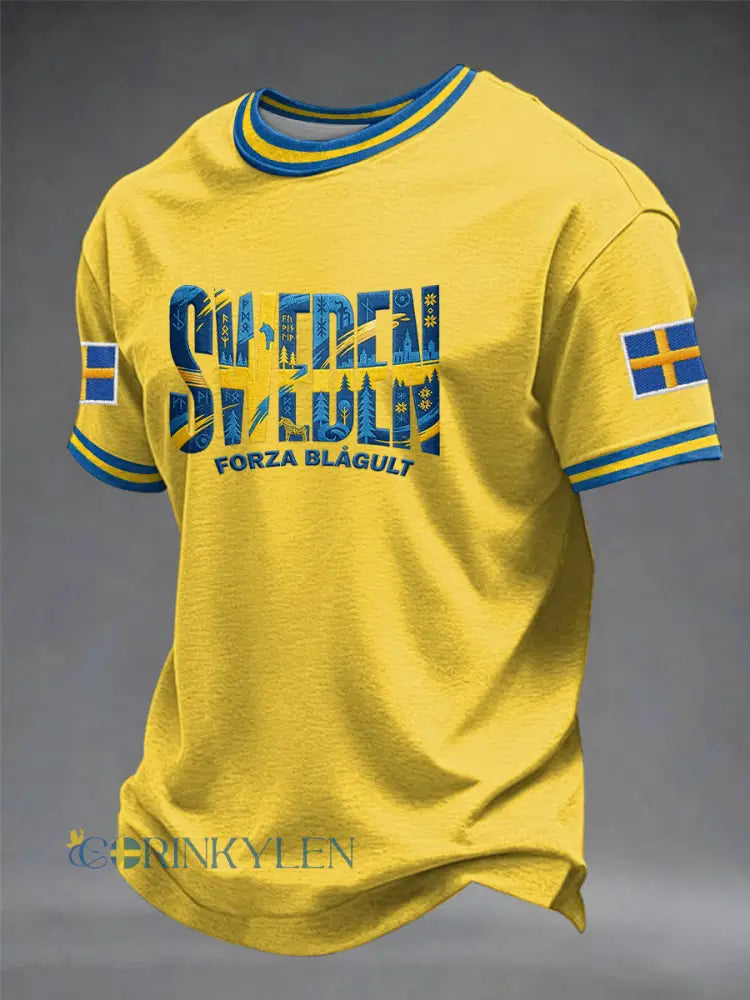 Herrtröja med svensk tryck - gul / S