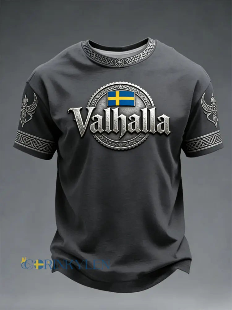 Herrtröja med svensk vikingastil och Valhalla-print - som bild / S
