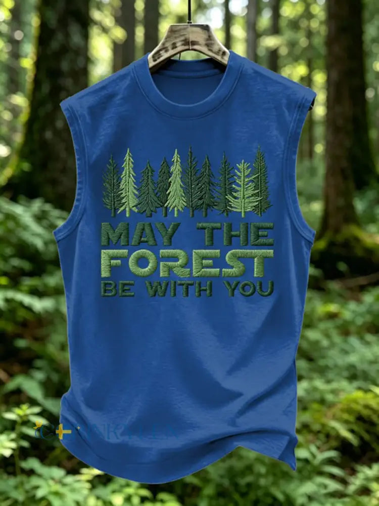 Herrtröja med tryck: May The Forest Be With You - blå / S