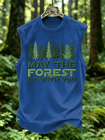 Herrtröja med tryck: May The Forest Be With You - blå / S