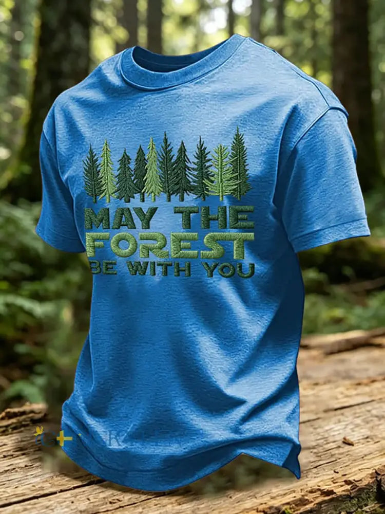 Herrtröja med tryck: May The Forest Be With You - blå / S