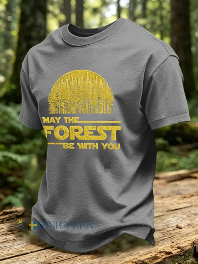 Herrtröja med tryck: May The Forest Be With You - grå / S