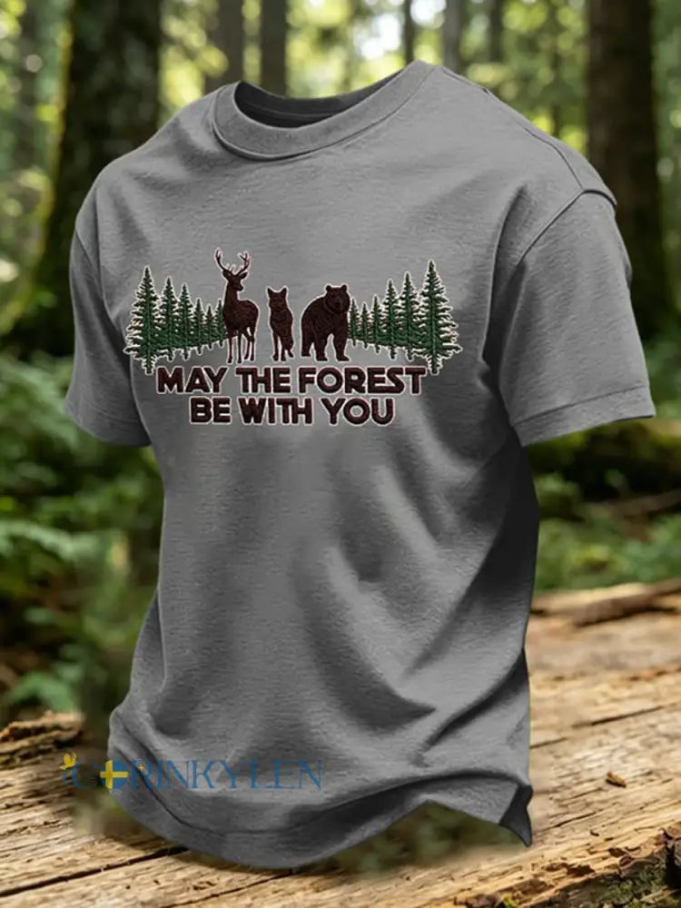 Herrtröja med tryck: May The Forest Be With You - grå / S