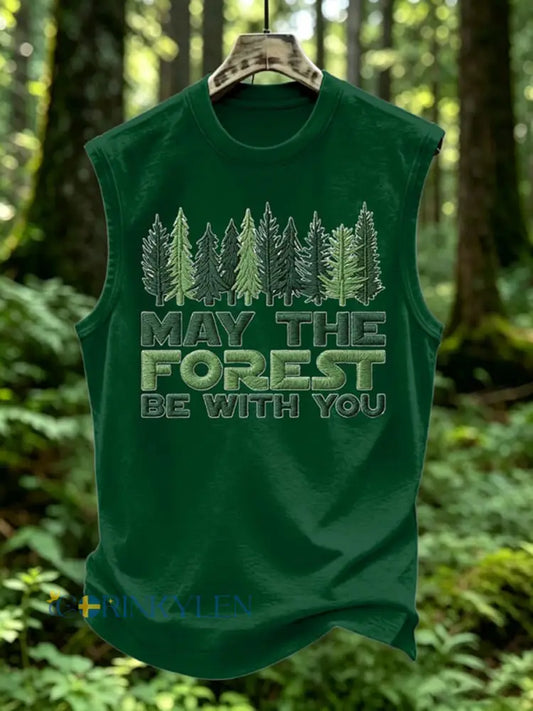 Herrtröja med tryck: May The Forest Be With You - grön / S