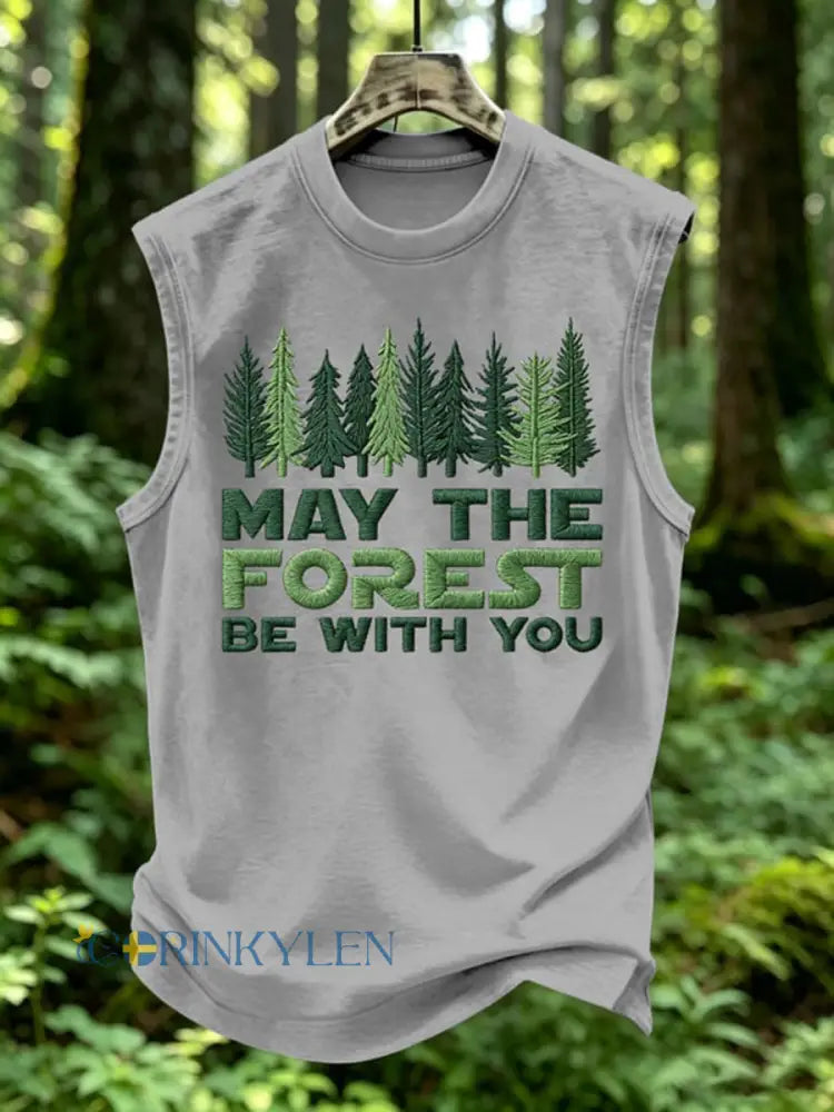 Herrtröja med tryck: May The Forest Be With You - ljusgrå / S