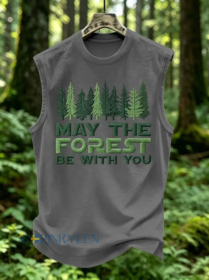 Herrtröja med tryck: May The Forest Be With You - mörkgrå / S