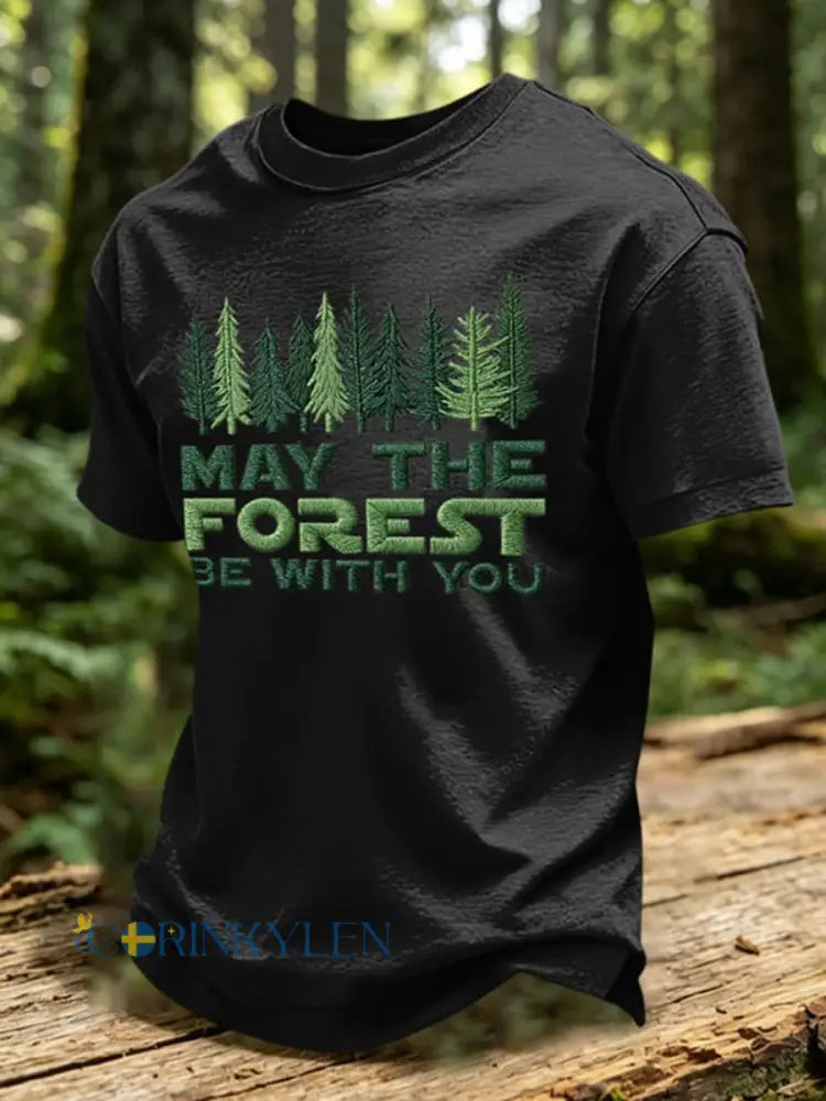 Herrtröja med tryck: May The Forest Be With You - svart / S