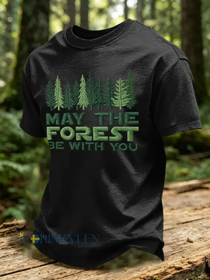 Herrtröja med tryck: May The Forest Be With You - svart / S