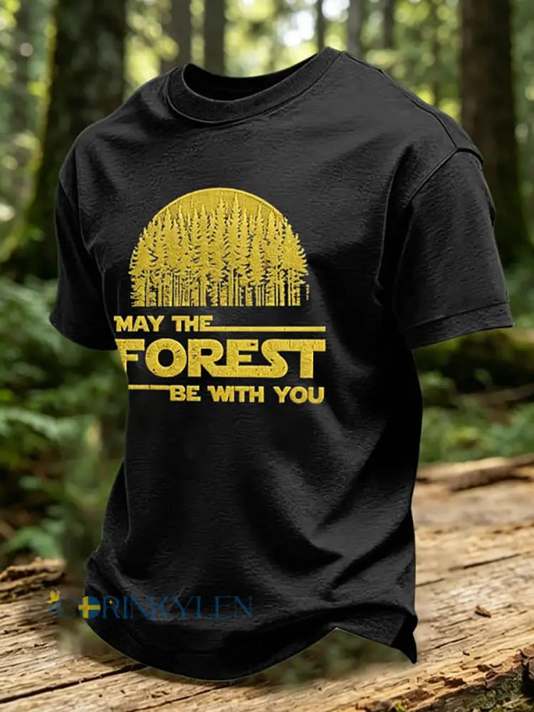 Herrtröja med tryck: May The Forest Be With You - svart / S