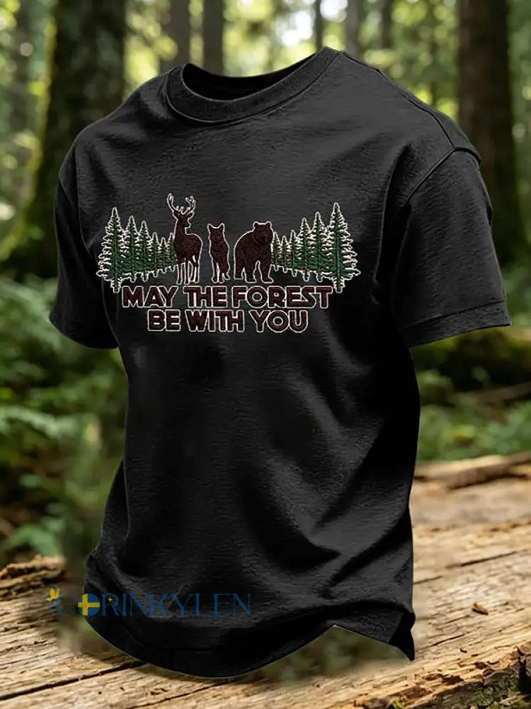 Herrtröja med tryck: May The Forest Be With You - svart / S