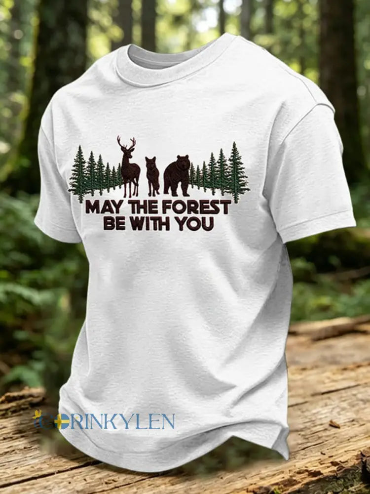 Herrtröja med tryck: May The Forest Be With You - vit färg / S
