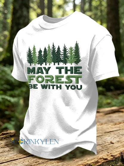 Herrtröja med tryck: May The Forest Be With You - vit / S