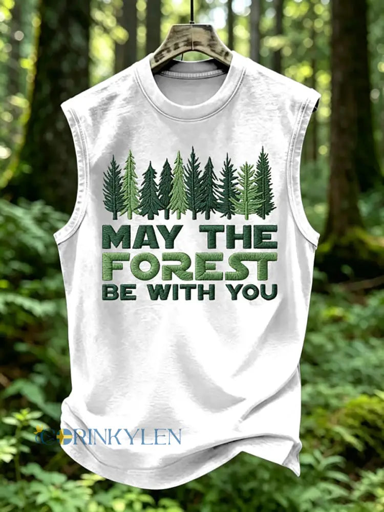 Herrtröja med tryck: May The Forest Be With You - vit / S