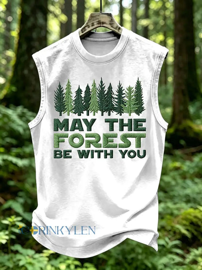 Herrtröja med tryck: May The Forest Be With You - vit / S