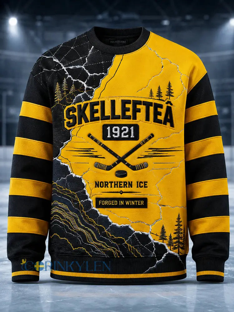Herrtröja med tryckt mönster rund hals och långa ärmar från Skellefteå AIK - svart- gul / S