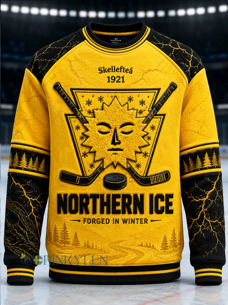 Herrtröja med tryckt mönster rund hals och långa ärmar från Skellefteå AIK - svart- gul / S